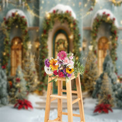 Lofaris Tree Light Door Window Snow Scene Christmas Backdrop