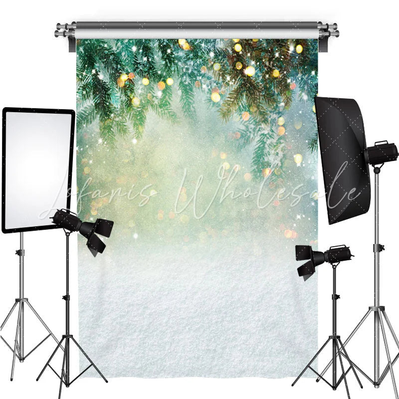 Lofaris Tree Snow Gold Glitter Bokeh Winter Christmas Party Backdrop
