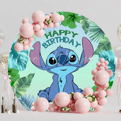 Tribal Monstera Cute Stitch Round Happy Birthday Backdrop