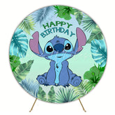 Tribal Monstera Cute Stitch Round Happy Birthday Backdrop