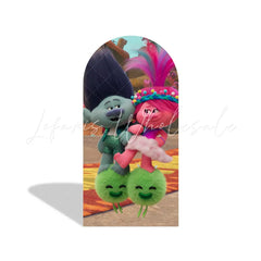 Trolls Theme Cartoon Arch Backdrop Wall Cloth Cover For Birthday Baby Shower Party