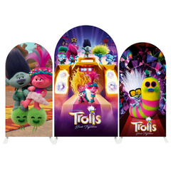 Trolls Theme Cartoon Arch Backdrop Wall Cloth Cover For Birthday Baby Shower Party