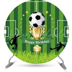 Lofaris Trophy Football Field Grass Round Birthday Backdrop