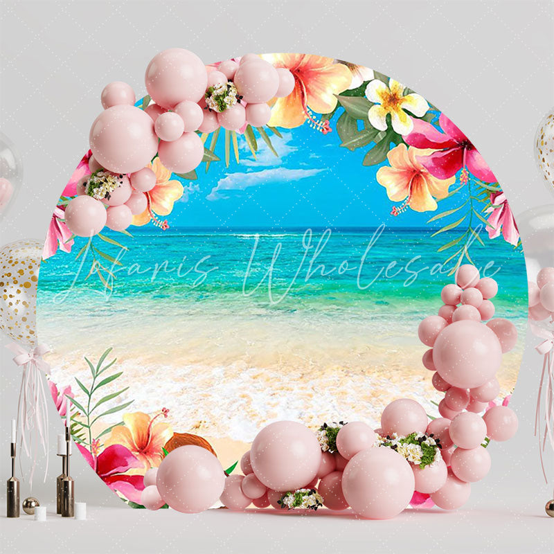 Tropical Beach Round Backdrop for Summer Celebration Theme