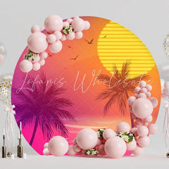 Tropical Beach Sunset Round Backdrop For Relaxing Party Theme