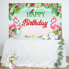 Tropical Floral Flamingo Luau Hawaiian Party Backdrop For Birthday