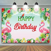 Tropical Floral Flamingo Luau Hawaiian Party Backdrop For Birthday