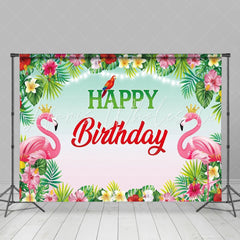 Tropical Floral Flamingo Luau Hawaiian Party Backdrop For Birthday