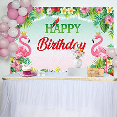 Tropical Floral Flamingo Luau Hawaiian Party Backdrop For Birthday