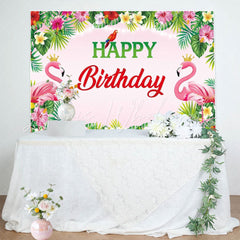 Tropical Floral Luau Flamingo Hawaiian Party Backdrop For Birthday
