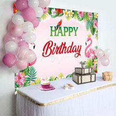 Tropical Floral Luau Flamingo Hawaiian Party Backdrop For Birthday