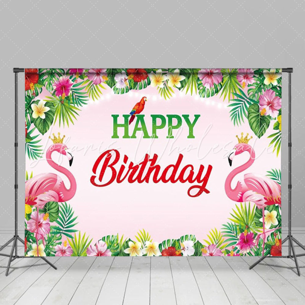 Tropical Floral Luau Flamingo Hawaiian Party Backdrop For Birthday