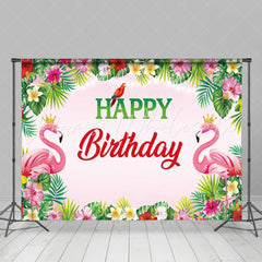 Tropical Floral Luau Flamingo Hawaiian Party Backdrop For Birthday