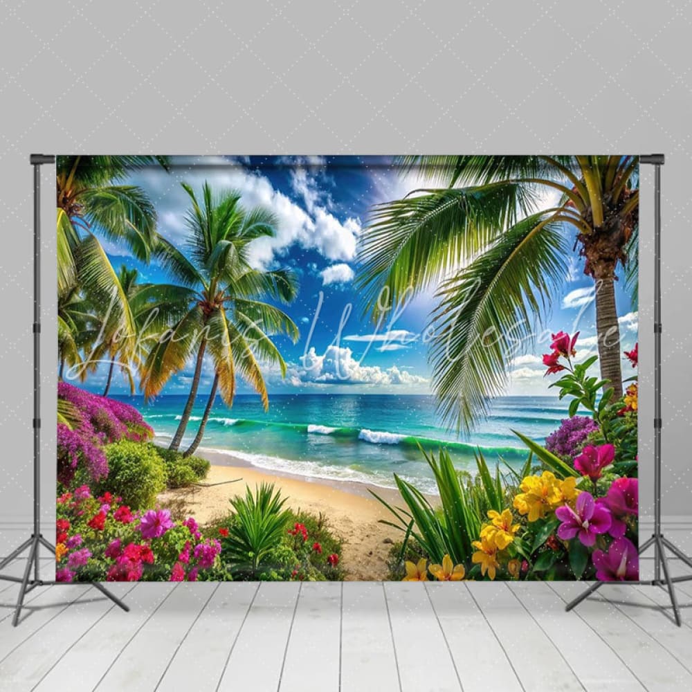 Tropical Flower Palm Leaves Summer Hawaiian Beach Photography Backdrop
