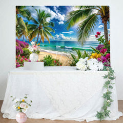 Tropical Flower Palm Leaves Summer Hawaiian Beach Photography Backdrop