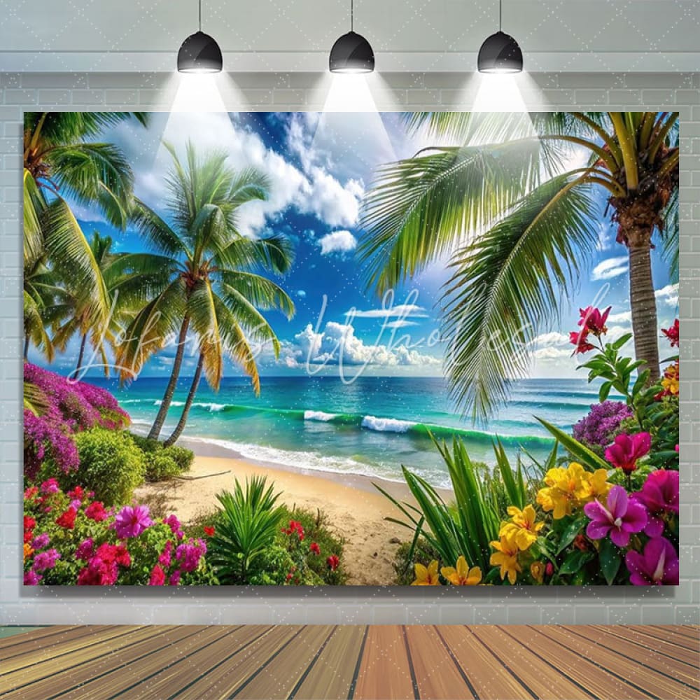 Tropical Flower Palm Leaves Summer Hawaiian Beach Photography Backdrop
