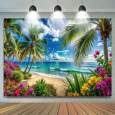 Tropical Flower Palm Leaves Summer Hawaiian Beach Photography Backdrop
