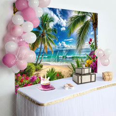 Tropical Flower Palm Leaves Summer Hawaiian Beach Photography Backdrop