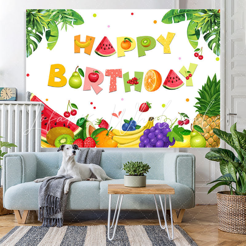 Lofaris Tropical Fruit Summer Happy Birthday Backdrop For Kids