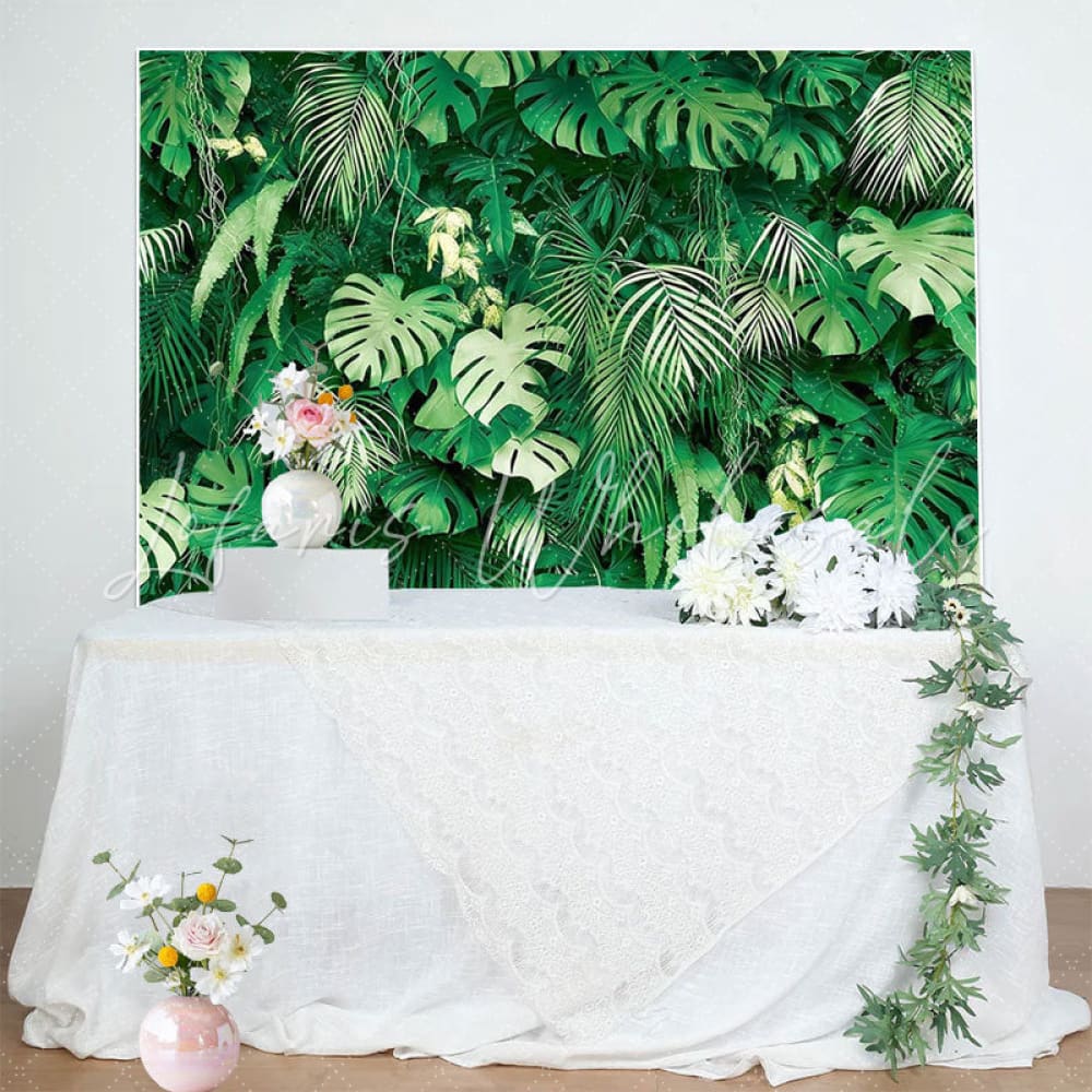 Tropical Hawaiian Jungle Safari Plants Leaves Photo Backdrop For Wedding