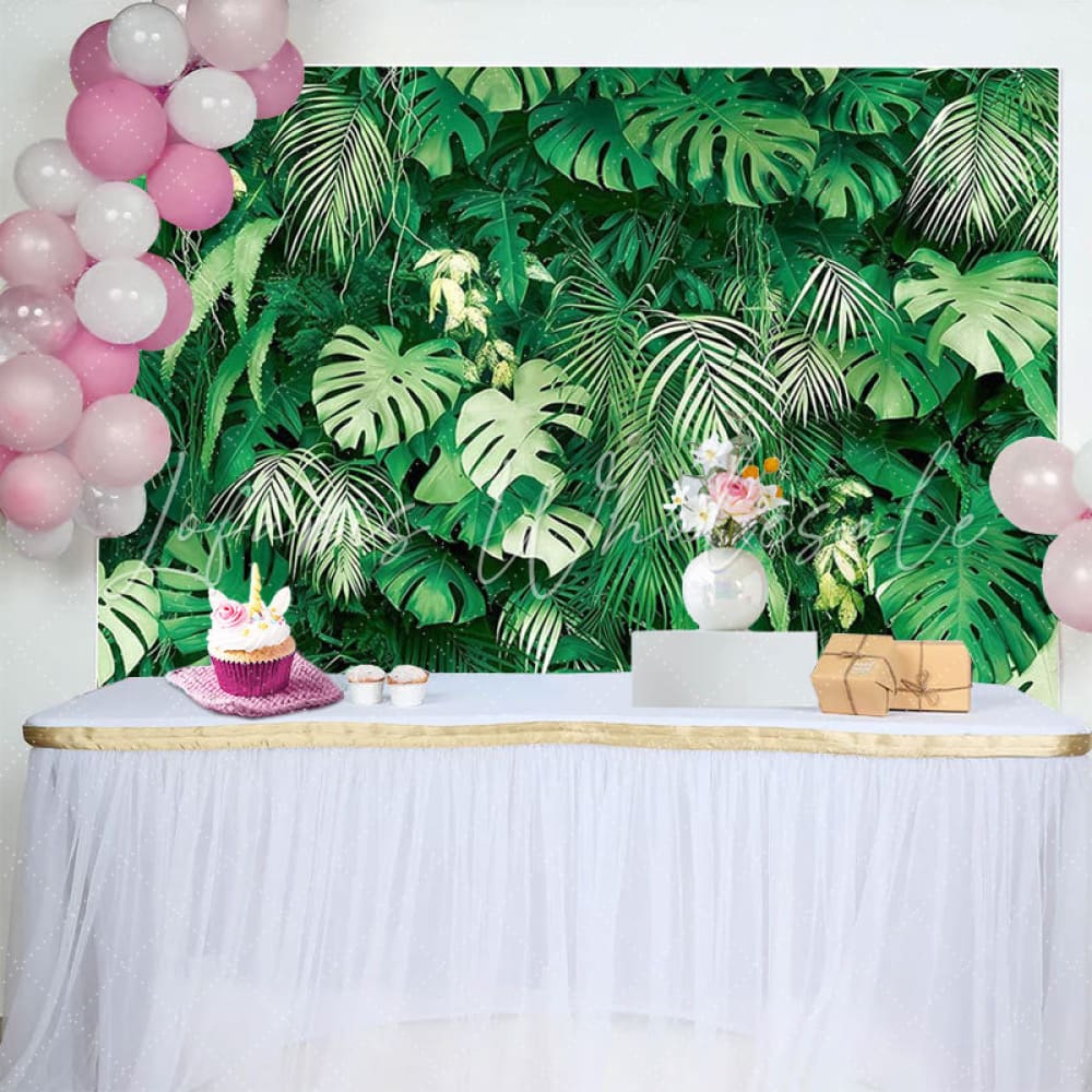 Tropical Hawaiian Jungle Safari Plants Leaves Photo Backdrop For Wedding
