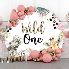 Lofaris Tropical Leaves Animals Round 1st Birthday Backdrop