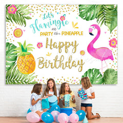 Lofaris Tropical Leaves Flamingos Pineapple Birthday Backdrop