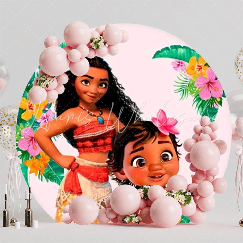 Tropical Moana Round Backdrop For Island Adventure Party Theme