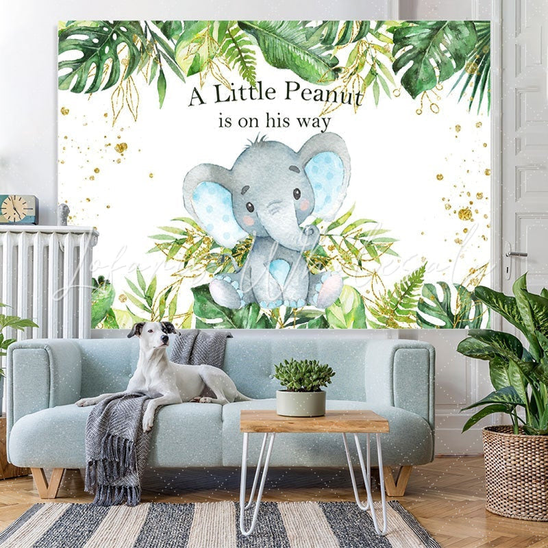 Lofaris Tropical Plants Baby Elephant Bule Shower Backdrop