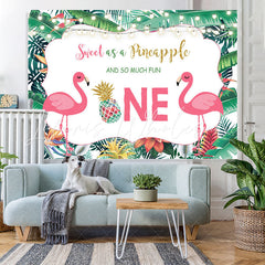 Lofaris Tropical Plants Flamingos Happy 1st Birthday Backdrop