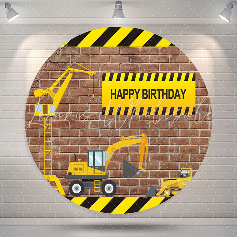 Lofaris Truck Brick Happy Birthday Round Backdrop For Boy