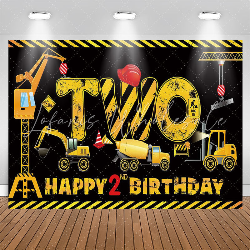 Lofaris Truck Excavator Digger Black 2nd Birthday Backdrop