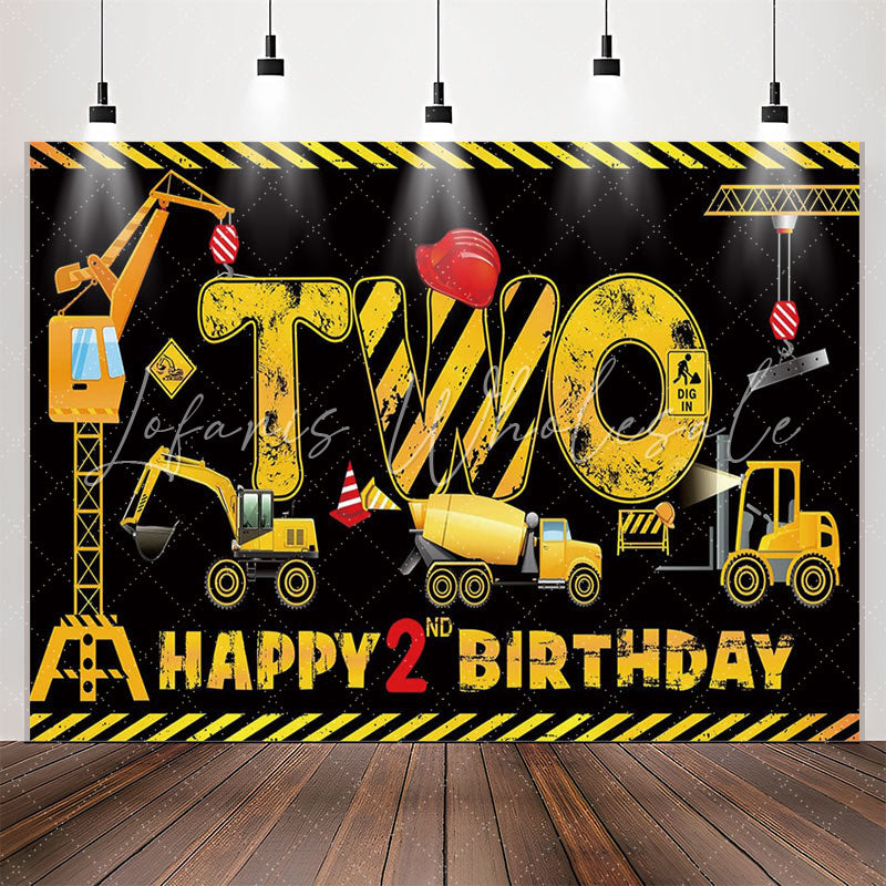 Lofaris Truck Excavator Digger Black 2nd Birthday Backdrop