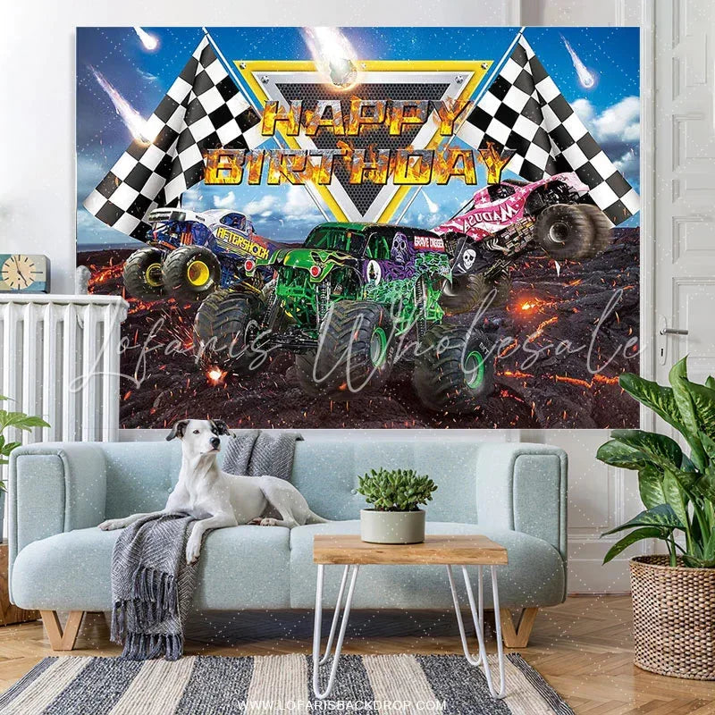 Lofaris Truck Themed Car Boy Happy Birthday Party Backdrop