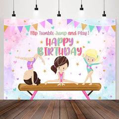 Lofaris Tumble Jump Gymnast Girls Happy Birthday Backdrop