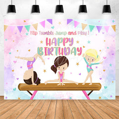 Lofaris Tumble Jump Gymnast Girls Happy Birthday Backdrop