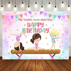 Lofaris Tumble Jump Gymnast Girls Happy Birthday Backdrop