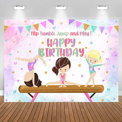 Lofaris Tumble Jump Gymnast Girls Happy Birthday Backdrop