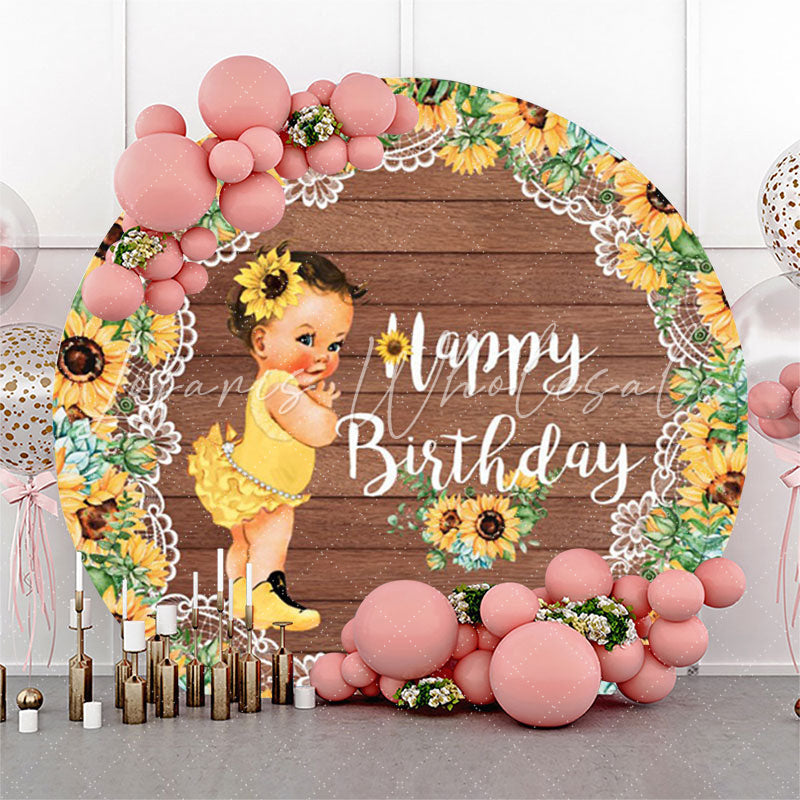 Lofaris Turnsole Wooden Round Birthday Backdrop For Girls
