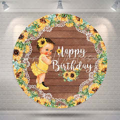 Lofaris Turnsole Wooden Round Birthday Backdrop For Girls