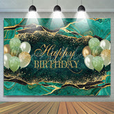 Lofaris Turquoise With Golden Balloon Happy Birthday Backdrop
