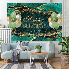 Lofaris Turquoise With Golden Balloon Happy Birthday Backdrop