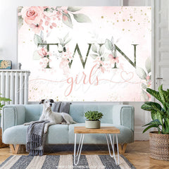 Lofaris Twin Girls Pink Floral Glitter Baby Shower Backdrop