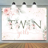 Lofaris Twin Girls Pink Floral Glitter Baby Shower Backdrop