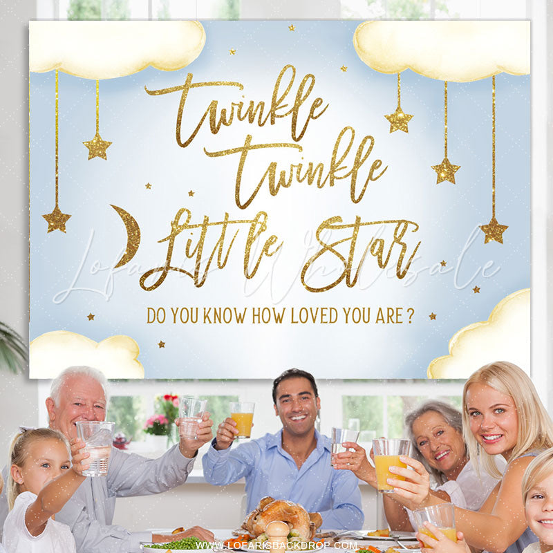 Lofaris Twinkle Glitter Star Cloud Blue Baby Shower Backdrop