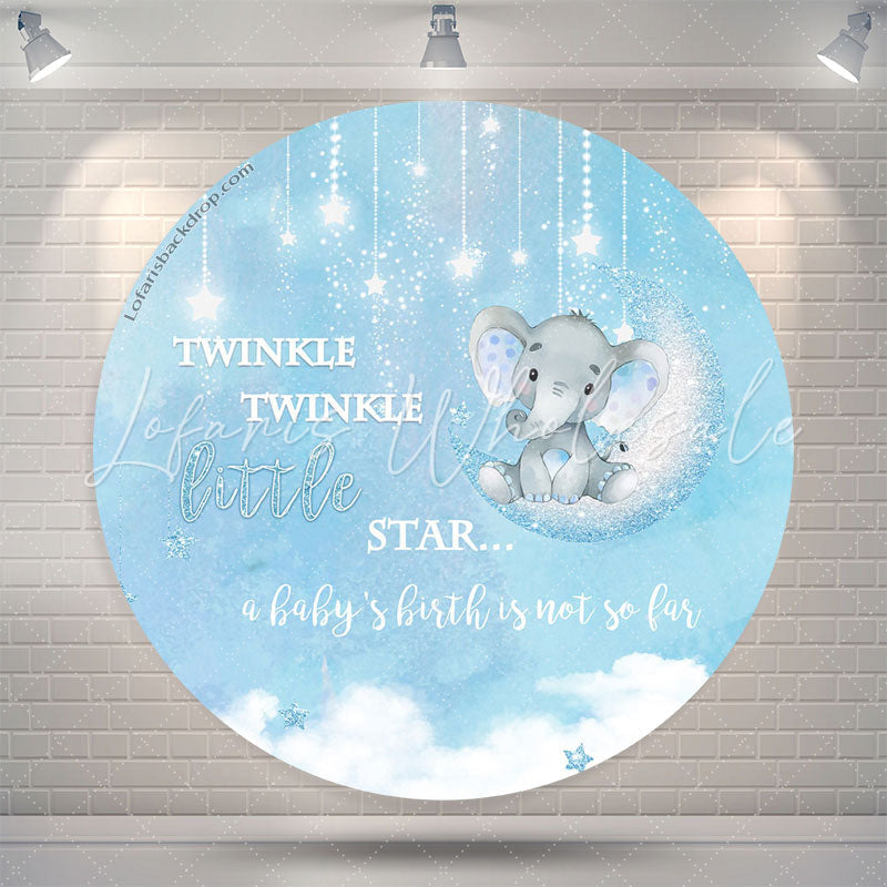 Lofaris Twinkle Star Elephant Blue Baby Shower Round Backdrop