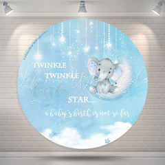 Lofaris Twinkle Star Elephant Blue Baby Shower Round Backdrop