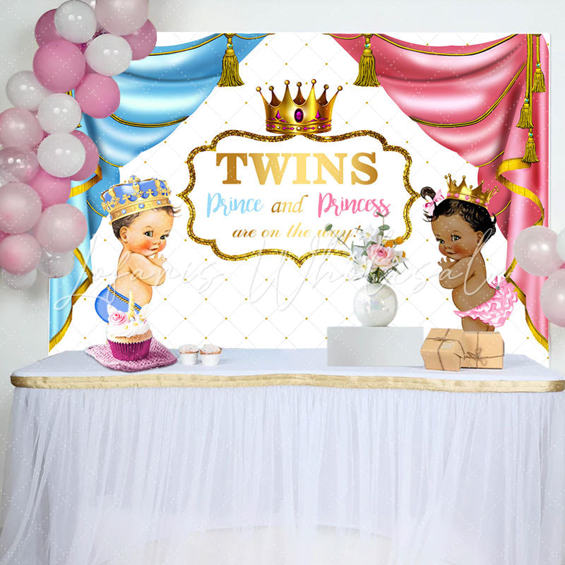 Lofaris Twins Prince And Princess Curtain Baby Shower Backdrop