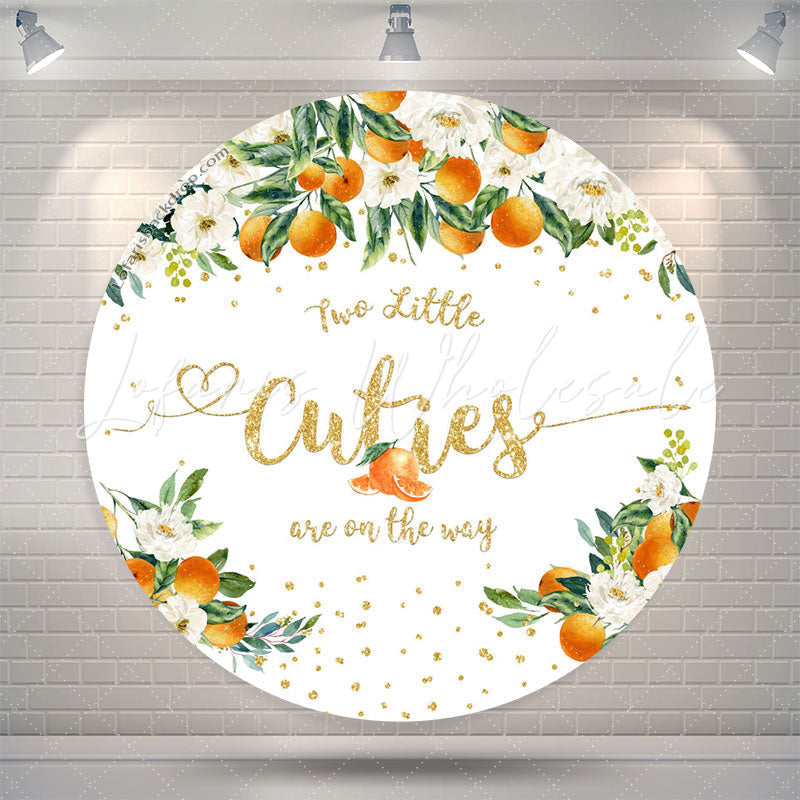 Lofaris Two Cuties On The Way Orange Floral Baby Shower Backdrop