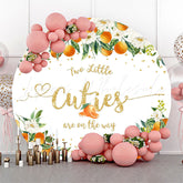 Lofaris Two Cuties On The Way Orange Floral Baby Shower Backdrop